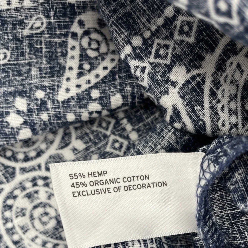 Duluth Trading Co Button Up Shirt Mens XL Blue Bandana Americana‎ Hemp Cotton
